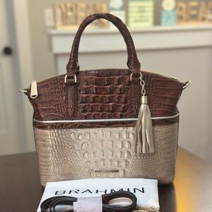 Brahmin Brown and Tan Crocodile Embossed Satchel